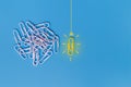Great Ideas Concept With Paperclip,thinking,creativity,light Bulb On Blue Background