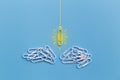 Great ideas concept with paperclip,thinking,creativity,light bulb on blue background