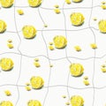 Great illustration of beautiful yellow lemon fruits isolated on a gray background. Seamless pattern for fabric design. Handwork