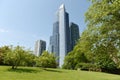 The Great Ivy Lawn at The Field Museum Park and Chicago skyscrapers at the backgroun. Royalty Free Stock Photo