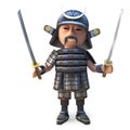 Great Japanese samurai warrior wields two mighty katana swords, 3d illustration