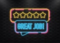 Great job bubble banner in 3D style on white background. Vector illustration. Neon icon. Royalty Free Stock Photo