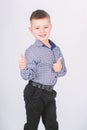Great job. childhood. Business owner. confident child with business start up. Modern life. little boss. Ceo direstor Royalty Free Stock Photo