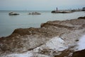 Great Lake Michigan Icebergs off the Kenosha Shores Royalty Free Stock Photo