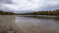 Great lake with sandy beach in autumn. Royalty Free Stock Photo