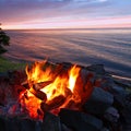 Great Lakes Sunset Beach Fire