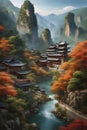 A great landscape, Li Jiang City of Yunan, China, athmospheric, great view, photorealistic concept art, mountain Royalty Free Stock Photo