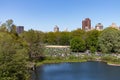 The Great Lawn and Turtle Pond with Crowds of People during Spring at Central Park in New York City Royalty Free Stock Photo