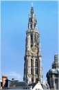The Great Market Square in Antwerp, Belgium with the Cathedral, belfry, guildhouses and the statue of Brabo