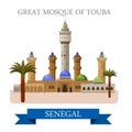 Great Mosque of Touba in Senegal. Flat vector illu