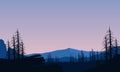 Great mountain views from the out of town at dusk. Vector illustration