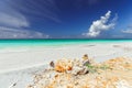 Great natural landscape view of Varadero Cuban beach and tranquil, turquoise ocean on dark blue sky background