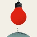 Great new idea, innovation, heureka, breakthrough moment vector concept. Big lightbulb over businessman.