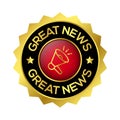 Great News Badge, Rubber Stamp, Banner, Tag, Emblem, Good News Label, Exciting News Banner In Flat Style With Glossy And Shiny