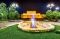 Great night view of Palace of the Parliament. Picturesque evening cityscape of Bucharest city - capital of Transylvania, romaninan Royalty Free Stock Photo
