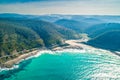 Scenic coastline with Great Ocean Road on bright sunny day. Royalty Free Stock Photo