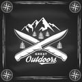 Great outdoors badge on chalkboard. Vector illustration. Concept for shirt or logo, print, stamp, patch or tee. Vintage