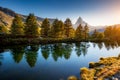 Great panorama with famous peak Matterhorn. Location place Swis Royalty Free Stock Photo