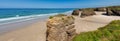 Great panoramic view of the beach of the cathedrals with white sand and rock formations, Galicia, Spain. Royalty Free Stock Photo