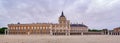 Great panoramic view of the lateral of the royal palace of Aranjuez on cloudy day at dawn. Madrid