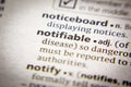 Word or phrase Notifiable in a dictionary Royalty Free Stock Photo