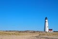 Great Point Light Lighthouse Nantucket Massachusetts MA with Blue Sky, Beach Grass and Dunes and Sand