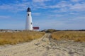 Great Point Lighthouse with blue skies, Nantucket, Massachusetts Royalty Free Stock Photo