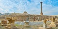 Panorama with Pompey`s Pillar and sphinx, Alexandria, Egypt Royalty Free Stock Photo