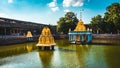 The Great Pond of Varadharaja Perumal Temple & Lord Atthi Varadar Perumal god statue inside the pond, Kanchipuram, Tamil Nadu Royalty Free Stock Photo