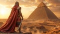 Great and powerful Egyptian warrior guarding the Great Pyramids, great commander on the Pyramid of Cheops in Ancient Egypt in Giza Royalty Free Stock Photo