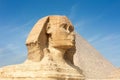 Great profile of Sphinx pyramid with the blue sky background.