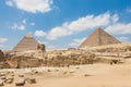 The pyramid of Khafre, Khufu and the Great Sphinx of Giza Royalty Free Stock Photo