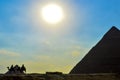 The Great pyramid of Giza in Egypt Cairo with Sphinx and camel Royalty Free Stock Photo