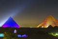 Great Pyramid of Giza illuminated at night, UNESCO World Heritage site, Cairo, Egypt. Royalty Free Stock Photo