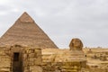 The great pyramid of Khafre and Sphinx in Giza plateau. Cairo, Egypt Royalty Free Stock Photo