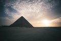 great pyramid of Mikerina in Cairo, Egypt. Pyramids of Menkaura against blue cloudy sky in the evening at a beautiful sunset Royalty Free Stock Photo