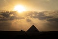 great pyramid of Mikerina in Cairo, Egypt. Pyramids of Menkaura against cloudy sky in the evening at a beautiful sunset Royalty Free Stock Photo