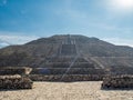 The Great Pyramid of Sun and Moon, views on ancient city ruins of Teotihuacan pyramids valley, The Road of Dead