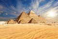 Great Pyramids of Egypt, wonderful desert sky view, Giza Royalty Free Stock Photo