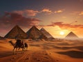 The great pyramids of Giza as the iconic desert sunset Royalty Free Stock Photo