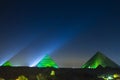 Great Pyramid of Giza illuminated at night, UNESCO World Heritage site, Cairo, Egypt.