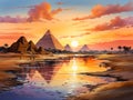 The great pyramids of Giza Egypt watercolor painting
