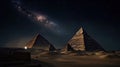 The Great Pyramids of Giza and the Milky Way in Egypt, Generative AI Royalty Free Stock Photo