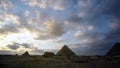 Great pyramids of Giza with sphinx panorama view at evening sunset Royalty Free Stock Photo