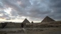 Great pyramids of Giza with sphinx panorama view at evening sunset Royalty Free Stock Photo