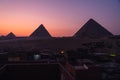 Great Pyramids of Giza on top of Giza plateau in a beautiful sunset, Giza, Cairo, Lower Egypt