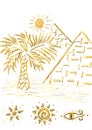 The great pyramids and palm tree. Cairo, Egypt, Africa. Doodle hand drawn illustration. Travel concept. White background. Royalty Free Stock Photo