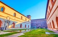 The great Renaissance styled liggias of Corte Ducale, the residence of the Dukes in Sforza`s Castle in Milan, Italy Royalty Free Stock Photo