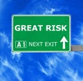 GREAT RISK road sign against clear blue sky Royalty Free Stock Photo