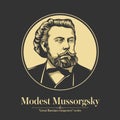 Great Russian composer. Modest Mussorgsky was a Russian composer, one of the group known as `The Five`.